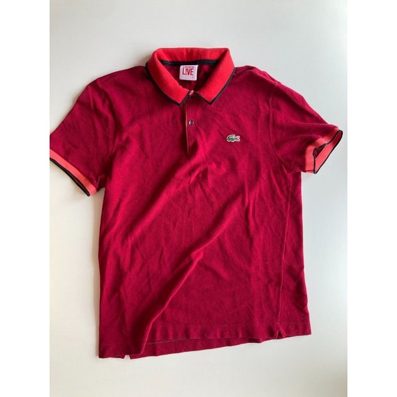 Men's LACOSTE LIVE F8329 Red Coral Logo Cotton Pique Knit Polo, Size 4 / M - Picture 2 of 13